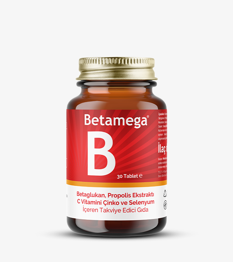 Betamega таблетка Пищевая добавка в форме таблеток, содержащая бета-глюкан, прополис, витамин С, цинк и селен.