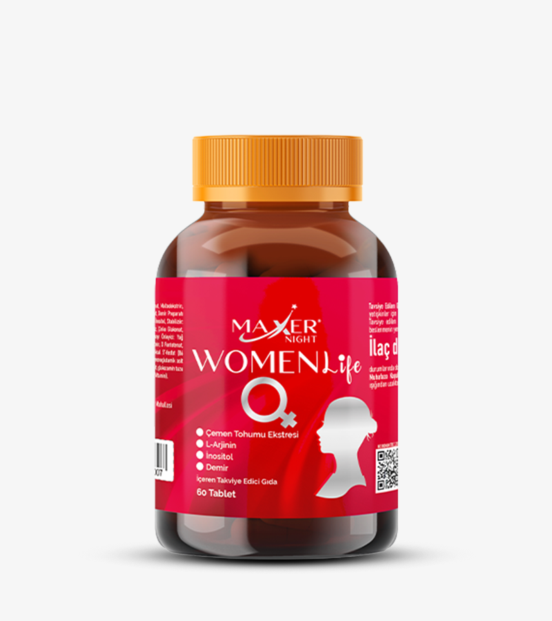 Maxer Night Women Life - Çemen Tohumu Ekstresi, L-Arjinin, İnositol ve Demir İçeren Tablet Form Takviye Edici Gıda