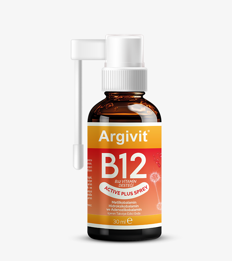 Argivit B12 Active Plus Sprey - Metilkobalamin, Hidroksikobalamin ve Adenozilkobalamin İçeren Sprey Form Takviye Edici Gıda