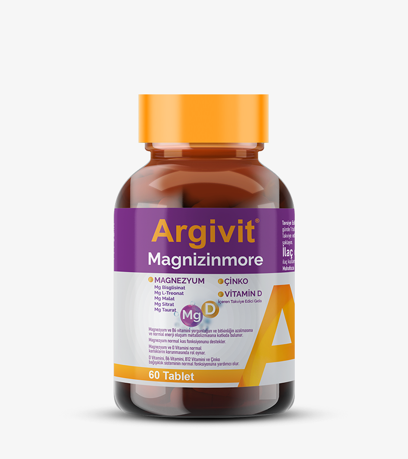 Argivit Magnizinmore - Magnezyum, Çinko ve D Vitamini İçeren Tablet Form Takviye Edici Gıda